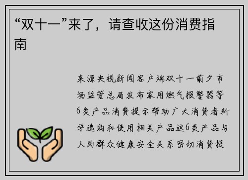 “双十一”来了，请查收这份消费指南