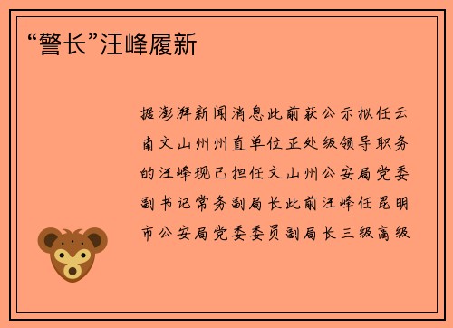“警长”汪峰履新