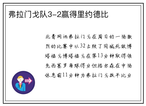 弗拉门戈队3-2赢得里约德比